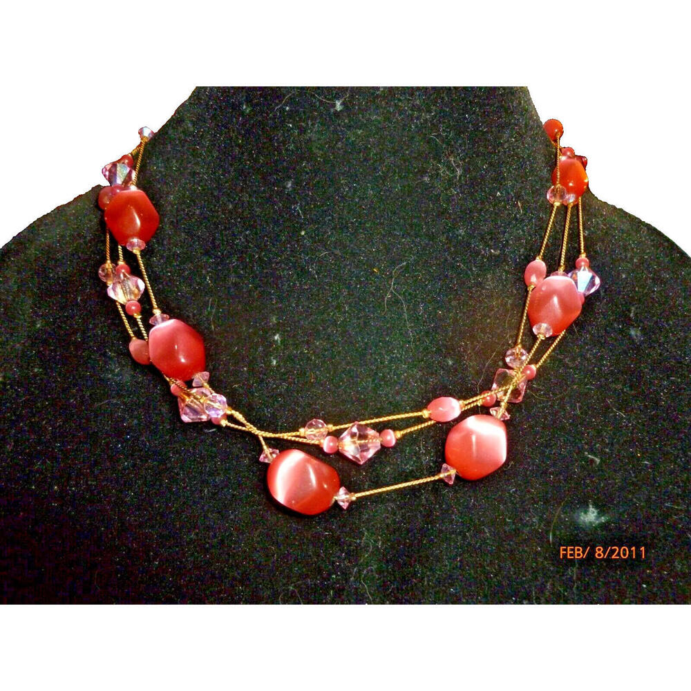 Dabby Reid Station Necklace Pink 16" Glass Crystal Acrylic Choker‎